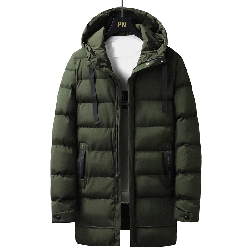 Color: army green, Size: XL - 7xl Plus Size Padded Parkas Men Thick Warm Coats Solid Warm Cotton Long Coats Windbreaker Winter Outerwear 6xl Thermal Jacket