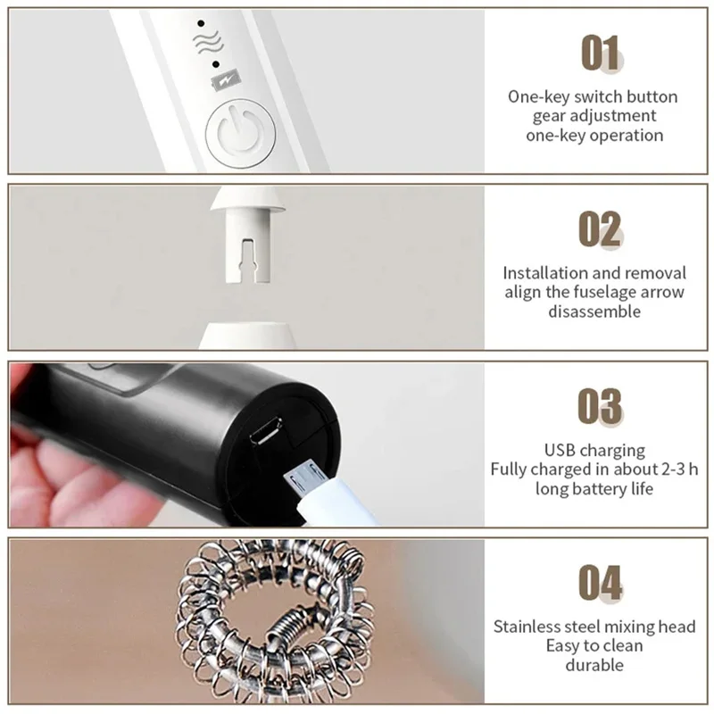 Color: Orange - 2-in-1 multi-function USB Rechargeable Electric Egg Beater Baking Mixer Milk Frother Kitchen Gadgets Coffee Stirrer Tools Dining