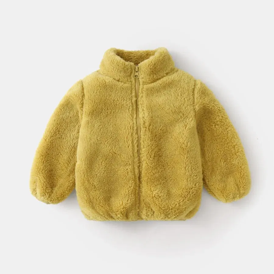 Color: GRAY, Kid Size: 8T - Solid Color Fashion Children Plush Coat Autumn Winter Warm Baby Girl Boy Casual Jacket Greatcoat Kids Clothing Toddler Outerwear