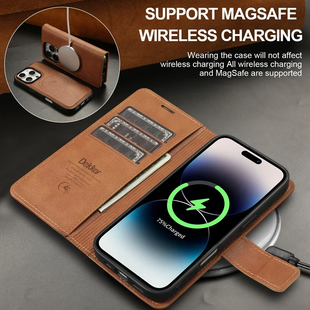 Color: Red, Material: PU - 2 in 1 MagSafe Wallet Case for IPhone 16 Promax 15 Plus 14 Pro Max 13 12 Iphone16 Magnetic Wireless Charging Phone Cover