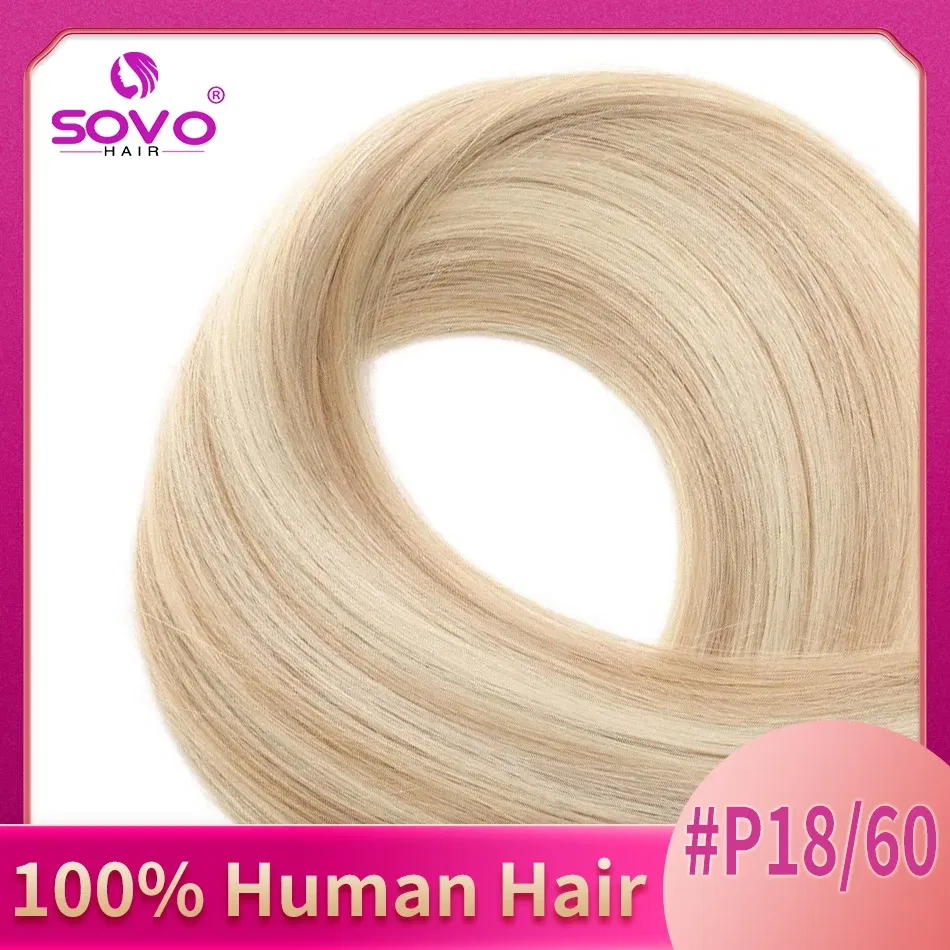 Color: P18/22, Length: 20 INCHES - SOVO Clip In Hair Extensions Human Hair 3 Pieces Bone Straight Clip Ins Hair Extension 60-90G Real Natural European Hair 12-26"