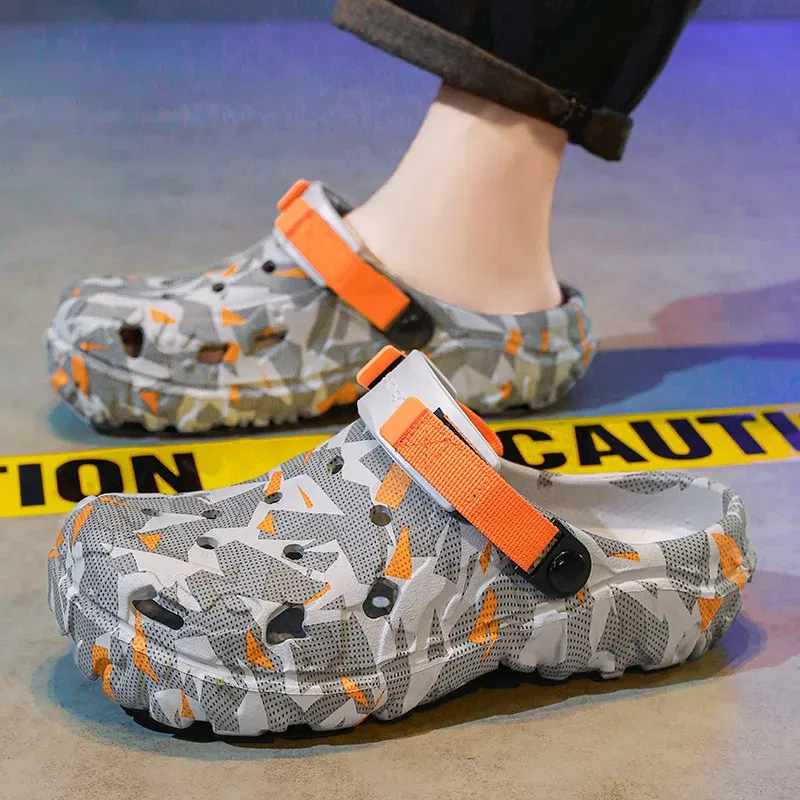 Color: Brown, Shoe Size: 45 - Fashion Garden Shoes Men's Clogs Slippers Sandal Flat Camouflage Sandals Male Sneakers Outdoor Flip Flops Home Clogs