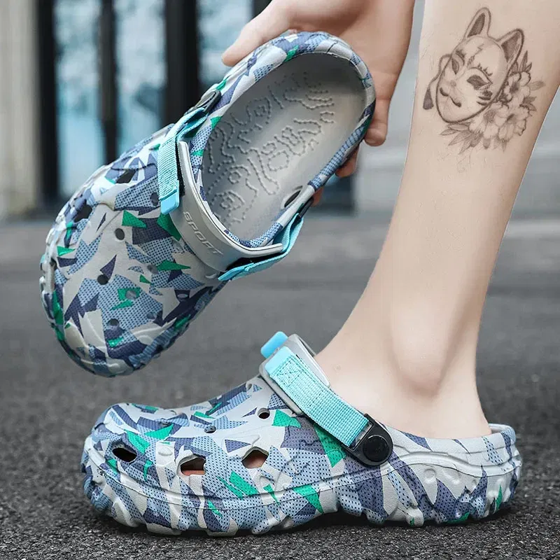 Color: Brown, Shoe Size: 45 - Fashion Garden Shoes Men's Clogs Slippers Sandal Flat Camouflage Sandals Male Sneakers Outdoor Flip Flops Home Clogs