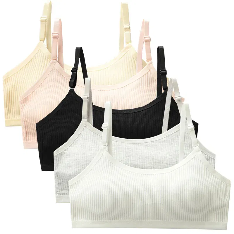 Color: Gold, Kid Size: 2T - 3pcs Cotton Children Innerwear Girls Bras Removable Sponge Cup Puberty Students Training Bras Breathable Teenage Girl Brassieres