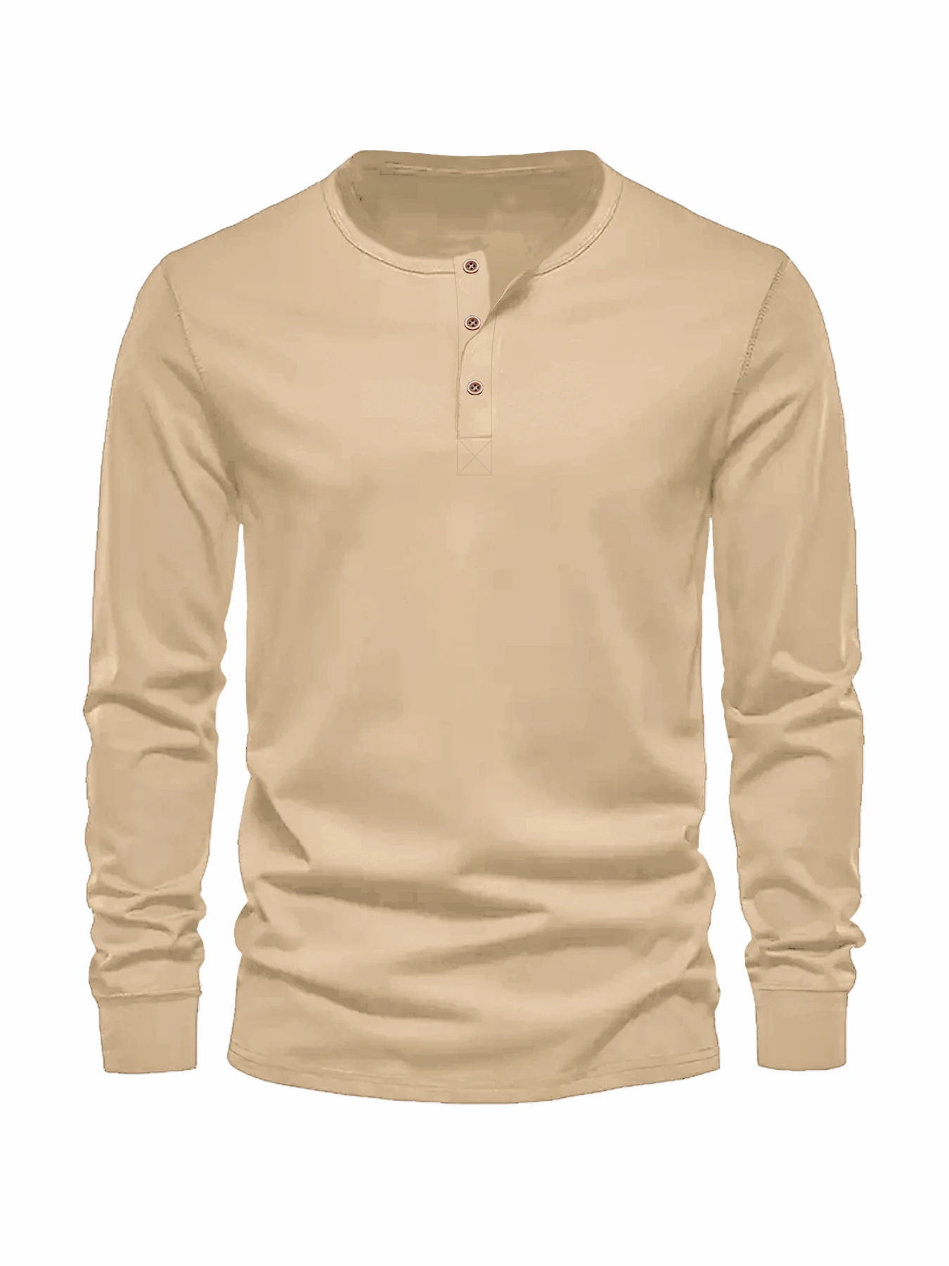 Color: Khaki, Size: XXXL - Men's Long Sleeved Henley Neck T-shirt Slim Fit Bottoming Shirt Fitness Tops Tees Button Neck Casual Cozy Tshirt