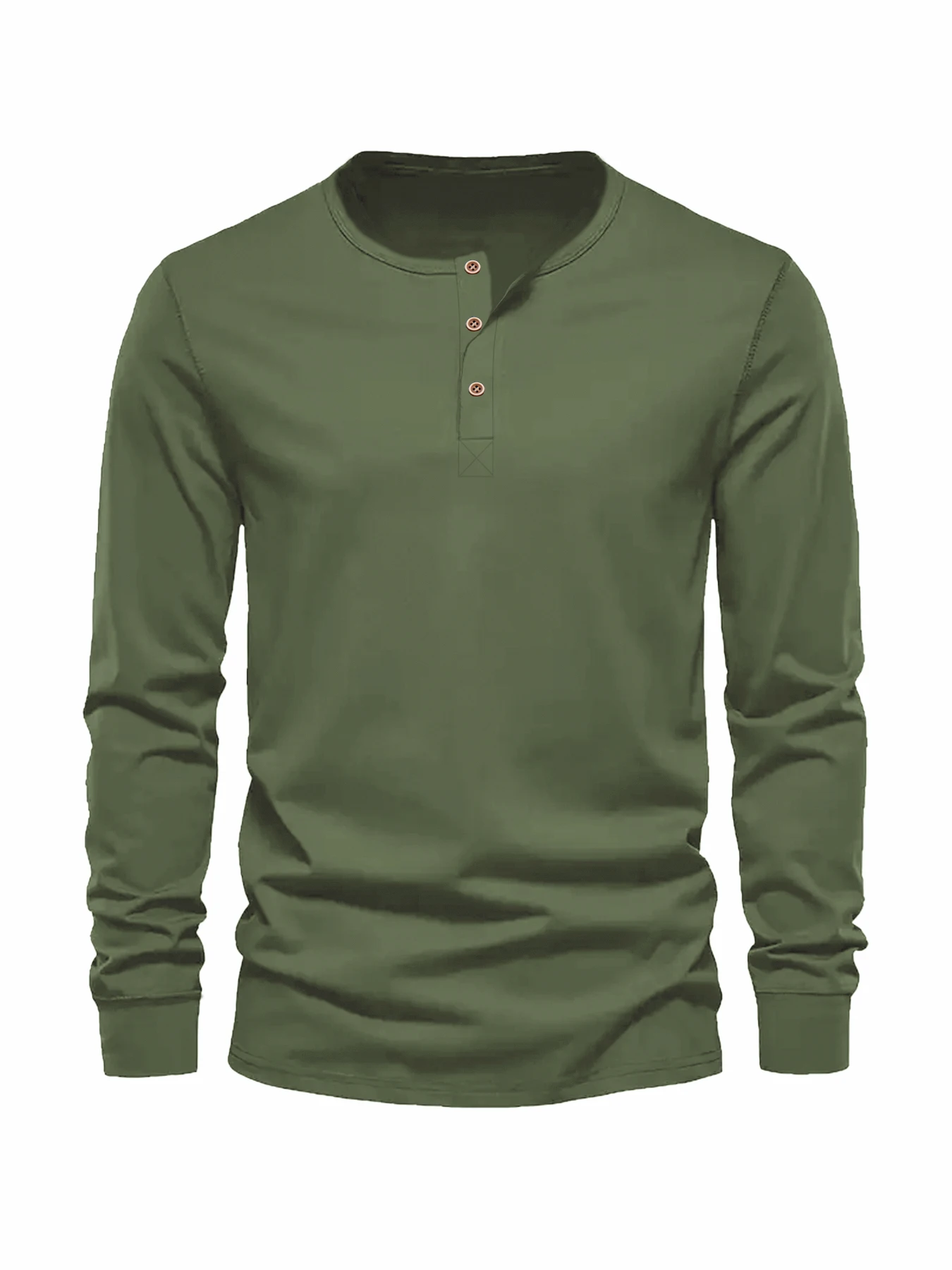 Color: Khaki, Size: XXXL - Men's Long Sleeved Henley Neck T-shirt Slim Fit Bottoming Shirt Fitness Tops Tees Button Neck Casual Cozy Tshirt