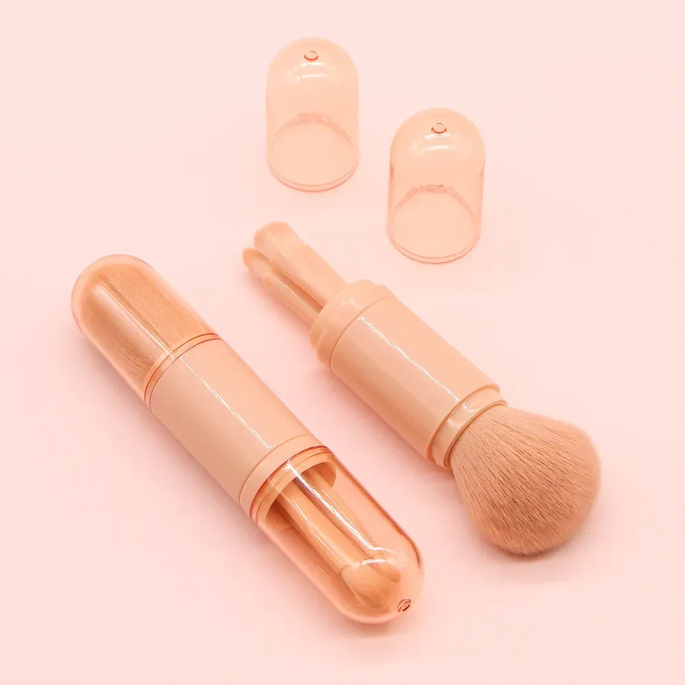 Handle Color: green - 4pcs/set 4 In 1 Telescopic Makeup Brush Portable Travel Makeup Brushes Set Eyeshadow Loose Powder Mini Makeup Brush Beauty Tools