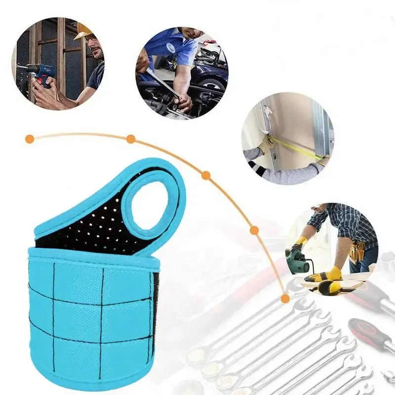 Ships From: CHINA, Color: Blue - Woodworking Magnetic Wristband Portable Tool Wristband Magnetic Tool Holder Bag Electrician Wrist Tool Belt Screws Nails Drill