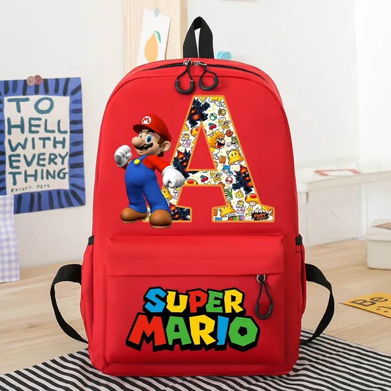 Color: light yellow, Size: 12cm - New Super Mario Bro School Bag Cartoon Letter Printed Children Backpack Boys Girls School Backpacks Children's Birthday Gifts