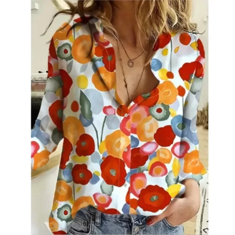 Color: Blue, Size: XXL, Ships From: CHINA - Women New Christmas Shirt Cute Christmas Tree Santa Claus Print Blouses Casual Long Sleeve Button Tops Autumn Blouses Ladies