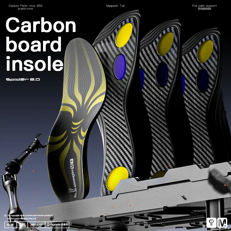 Color: Gold, Shoe Size: 0.5 - Maigaole Yellow Spider Full-Length Carbon Plate Insole Four-Point Gel Basketball Sports Front and Bounce Assist
