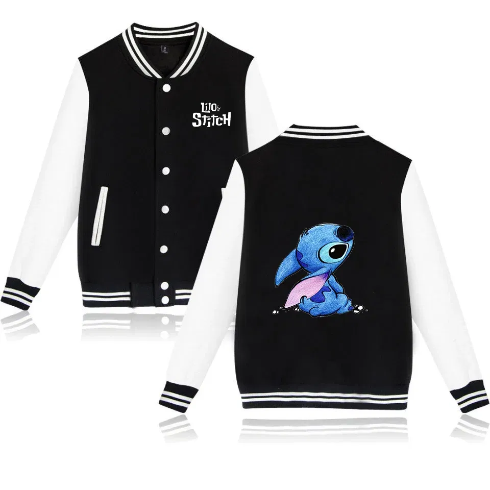Color: green, Size: XL - Lilo Stitch Baseball Jacket Men Women Hip Hop Harajuku Jackets Streetwear Kids Boys Girls Loose College Coats