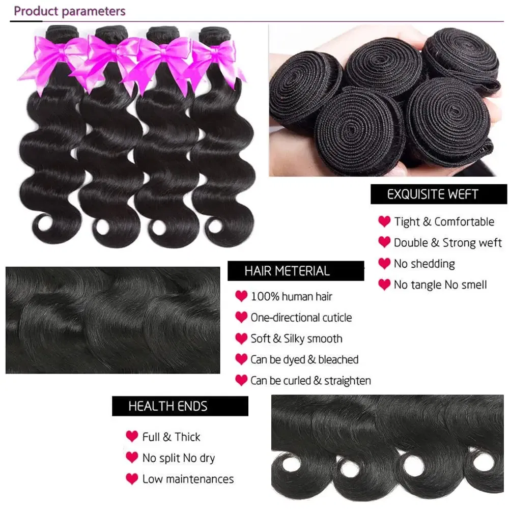 Color: Natural Color, Material Grade: Remy Hair, Longest Hair Proportion: 25%-30%, Ships From: CHINA, Stretched Length: 28 28 28 28 - Body Wave Bundles Human Hair Brazilian Virgin Hair Loose Body Wave Extensions Unprocessed Human Hair Wavy Bundles Natural