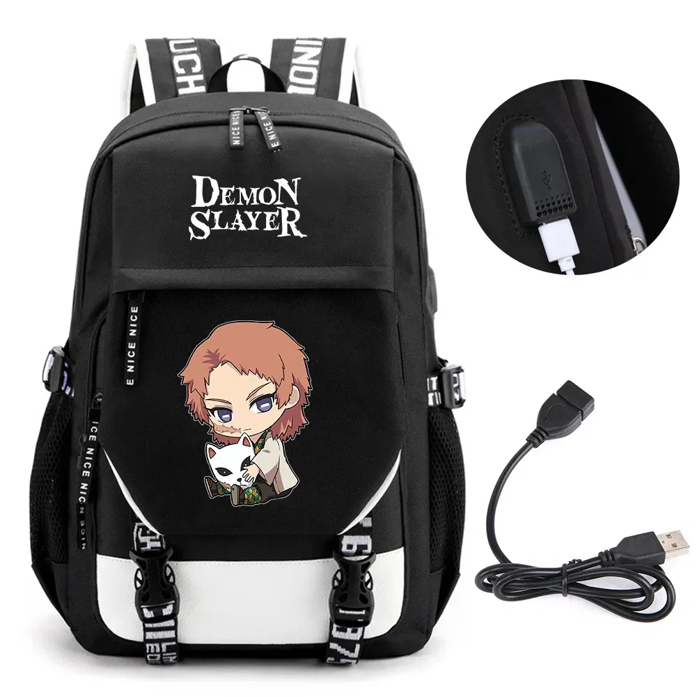 Color: MULTI - Anime Demon Slayer Kamado Nezuko Backpack School Book Bags Mochila Travel USB Port Bag Laptop Boy Girls Gift