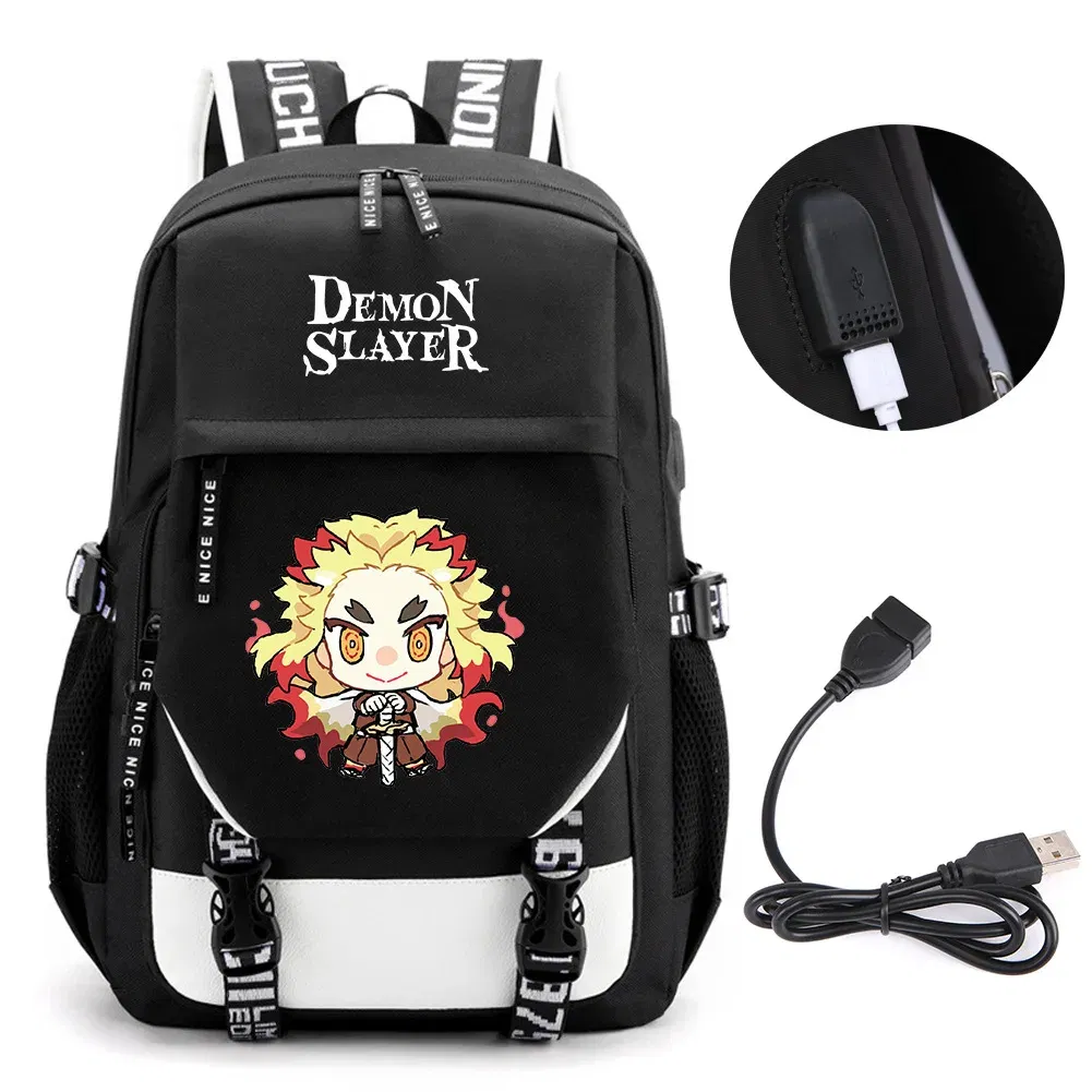 Color: MULTI - Anime Demon Slayer Kamado Nezuko Backpack School Book Bags Mochila Travel USB Port Bag Laptop Boy Girls Gift