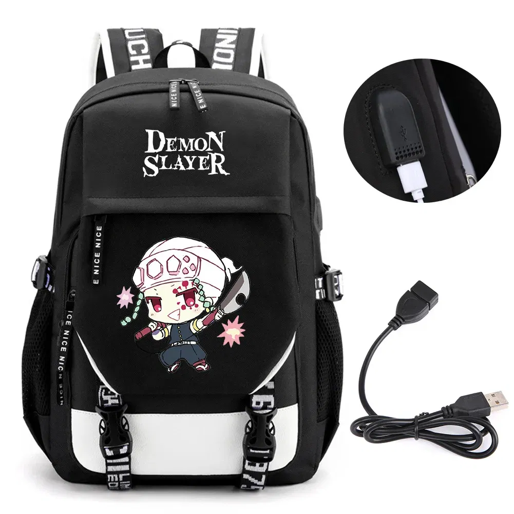 Color: MULTI - Anime Demon Slayer Kamado Nezuko Backpack School Book Bags Mochila Travel USB Port Bag Laptop Boy Girls Gift