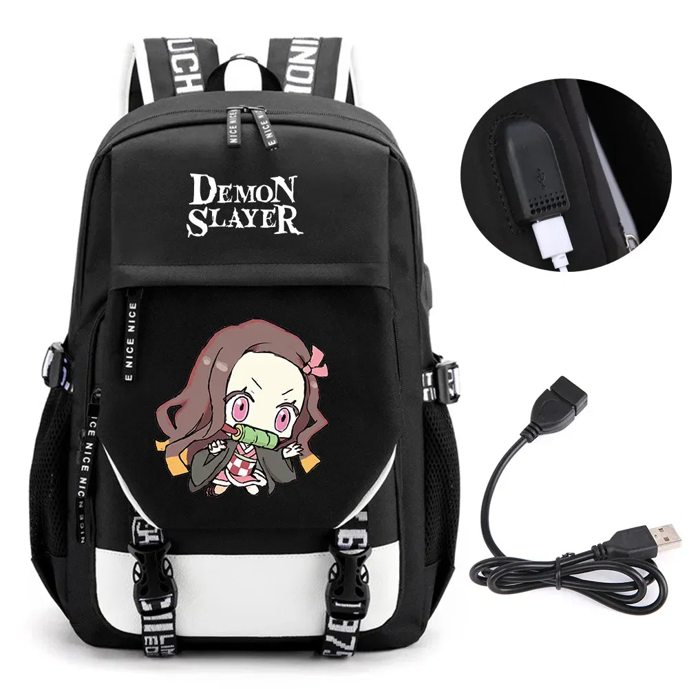 Color: MULTI - Anime Demon Slayer Kamado Nezuko Backpack School Book Bags Mochila Travel USB Port Bag Laptop Boy Girls Gift