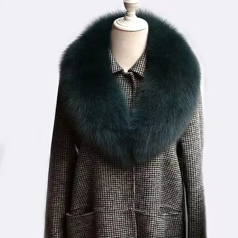 Color: green, Size: XS?€old?‰ - Winter Real Fox Fur Collar Woman Furry Natural Raccoon Fur Scarf Shawls Luxury Neck Warmer Wraps For Coat Fur Scarves Large Size
