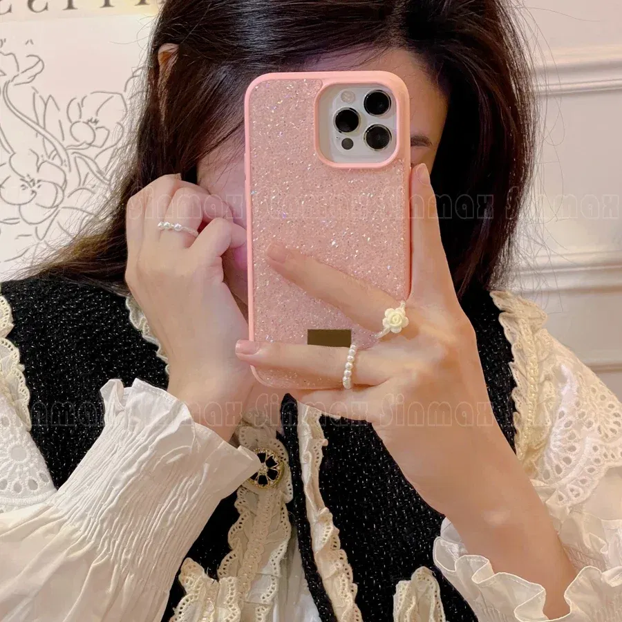 Color: Pink, Material: PVC - Bling Glitter Phone Case For iPhone 16 15 14 13 12 Pro Max 11 Vogue Protective Soft Diamond Cover Coque Funda