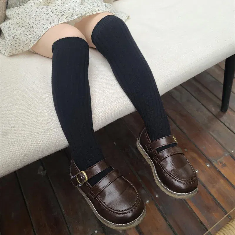 Color: black, Size: 7-9T - Baby Long Socks Over The Knee Little Girls Solid Cotton Socks Spring Autumn Long Crew Socks