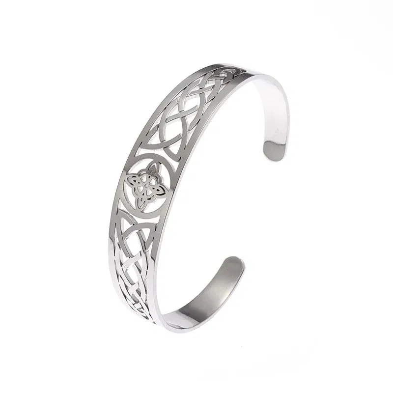 Metal color: Gold-color - Witch Knot Cuff Stainless Steel Pagan Witchcraft Symbols Magic Knot Women\'s Good Luck Amulet Bracelet Celtic Knot Bracelet