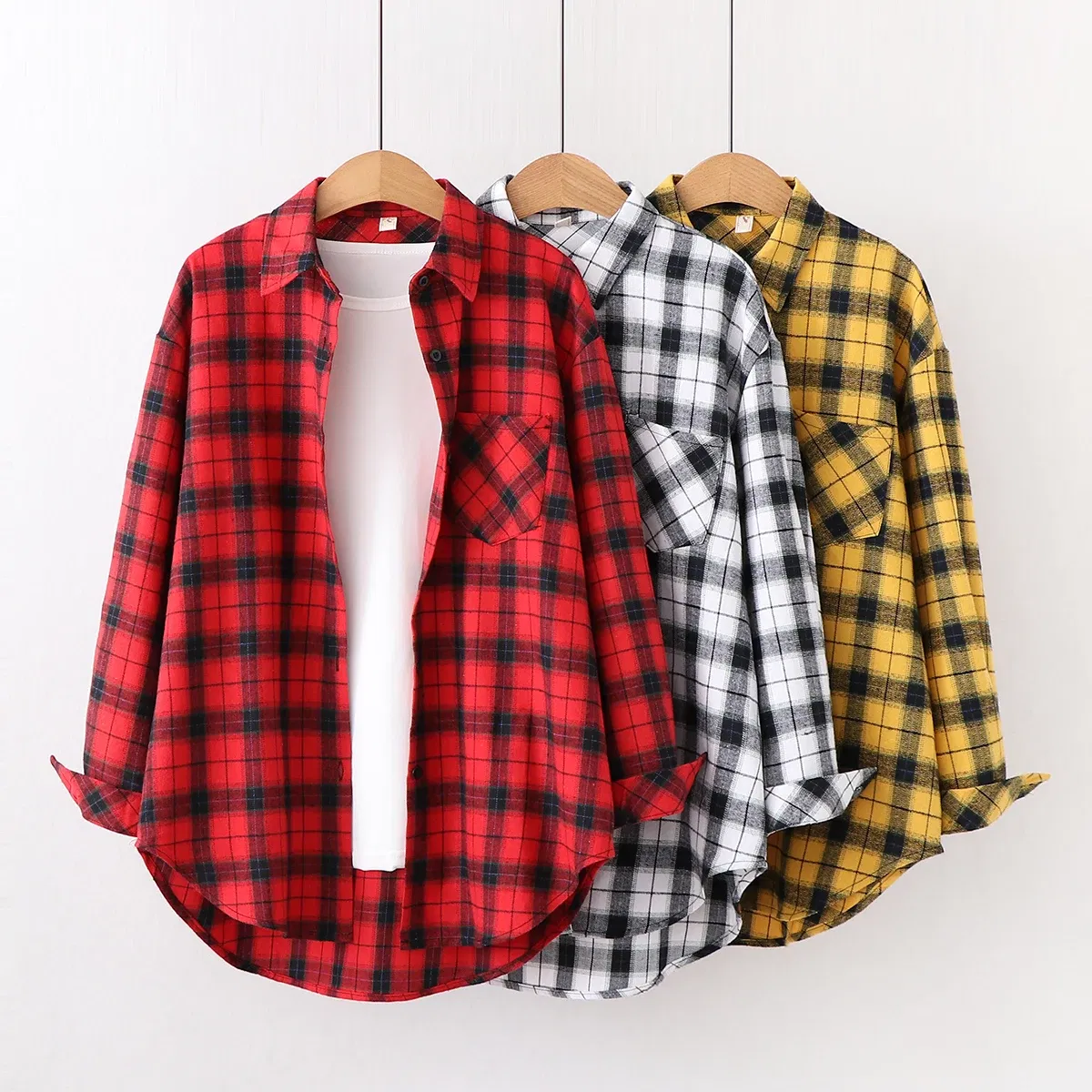 Color: green, Size: XL - Fresh Flannel Plaid Shirt Women 2024 New Female Blouses and Tops Cotton Loose Long Sleeve Casual Shirts Fine Women's Clothes