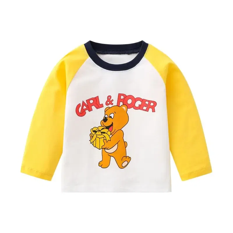 Color: WHITE, Kid Size: 18M - Children's long-sleeved T-shirt 2024 spring & fall new style small and medium-sized kidsren's baby round neck bottoming shirt
