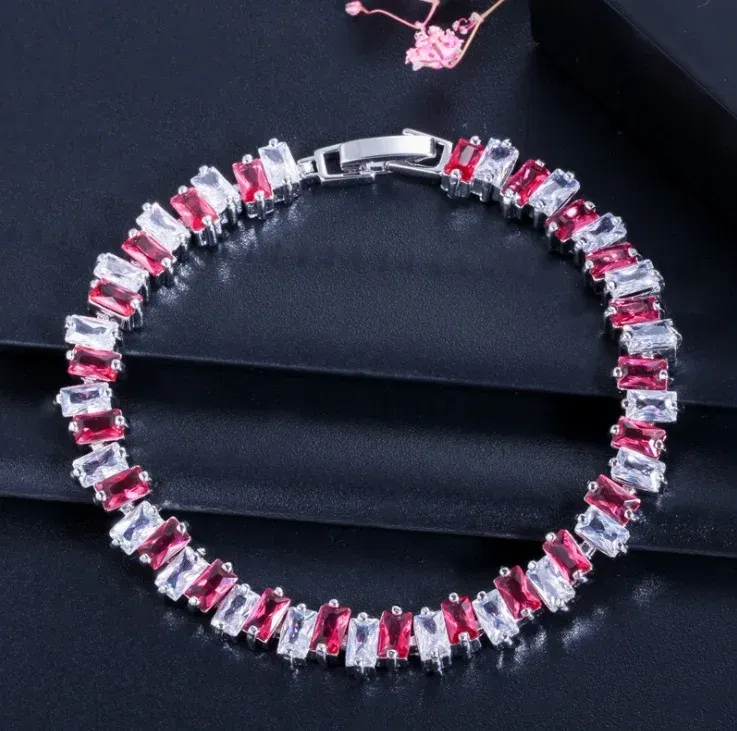 Metal Color: RED - Fashion Exquisite Color Crystal Inlaid Ladies Charm Bracelet Engagement Wedding Jewelry