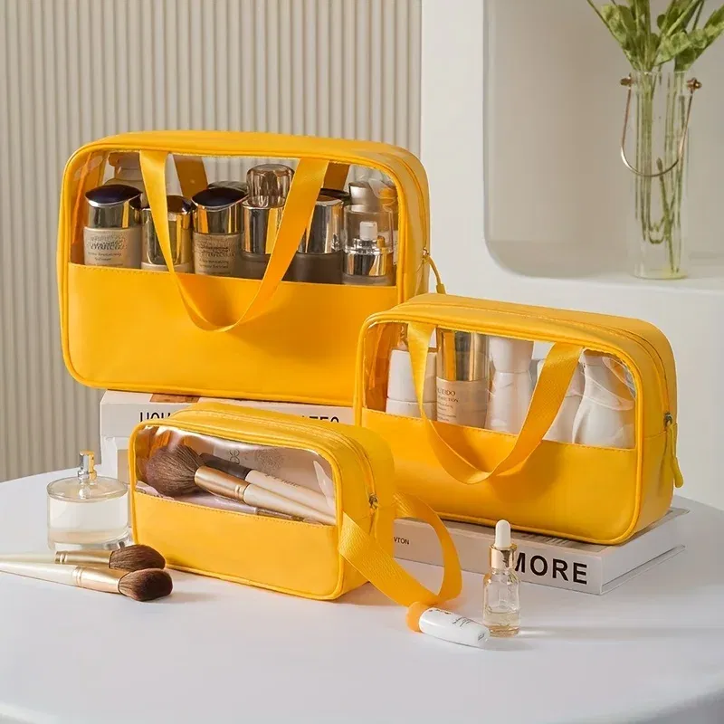 Color: Red, Ships From: CHINA - 3 Pcs Portable Transparent Cosmetic Bag Set, Makeup Organizer Bags With Zipper And Handle, Fashionable Women's Travel Toiletry