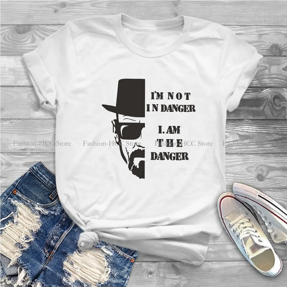 Color: WHITE, Size: M - I Am Not In Danger I Am The Danger Hip Hop TShirt Breaking Bad Style Tops Comfortable T Shirt Female Tee