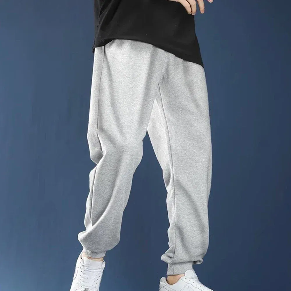 Color: Beige, Size: XXL - Men's Casual Sweatpants Fleece Sports Pants Unisex Fashion Solid Loose Trousers Streetwear Autumn Winter Jogging Fitness Pants