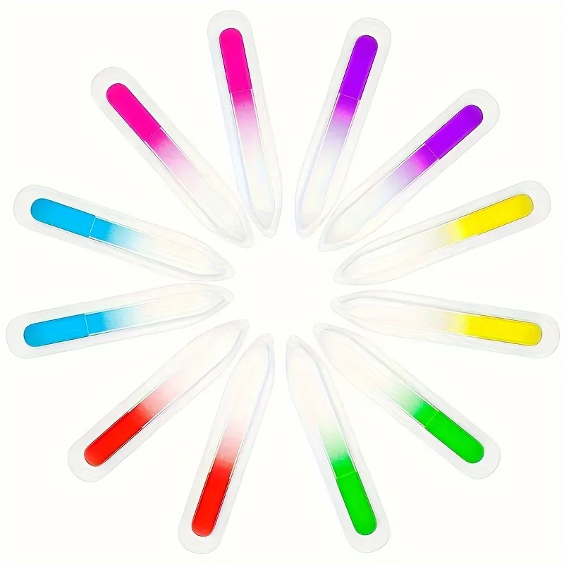 24pcs Premium Gradient Rainbow Czech Crystal Glass Nail Files Set - High-Quality Buffing and Shaping Tools for Salon-Quality