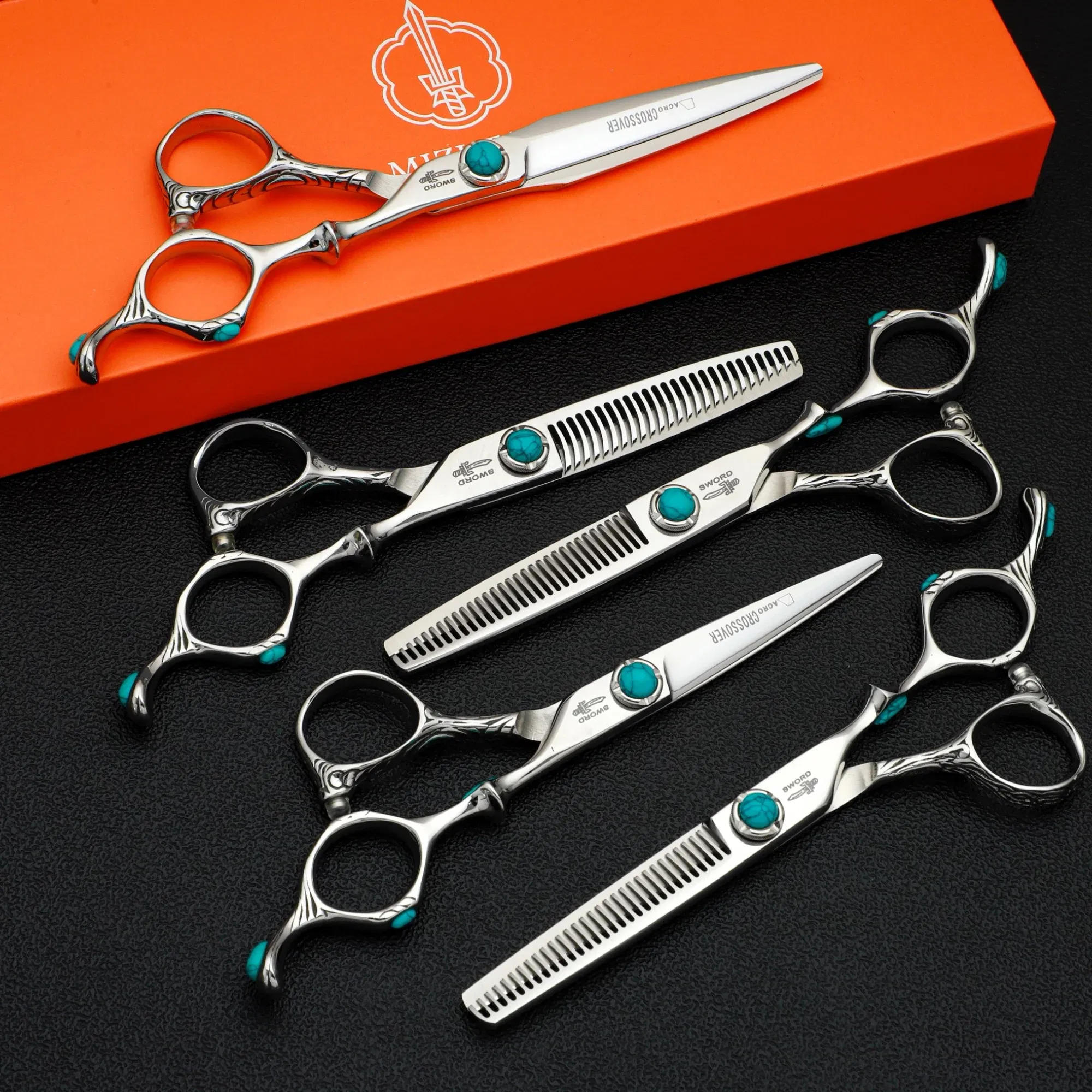 Color: Army Green - MIZUTANI professional hairdressing scissors thinning shears 6-6.5-7 inch barber scissors VG10 steel Hair cutting machine