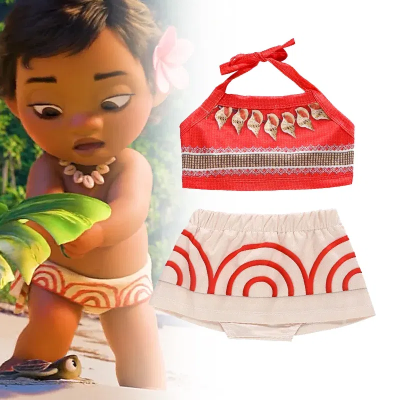 Color: Ivory, Kid Size: 11 - Little Girls Cospaly DISNEY Moana Kids Two Pcs Set Top +Pants Infant Vaiana Role Play Festival Princess Costume Casual Clothes