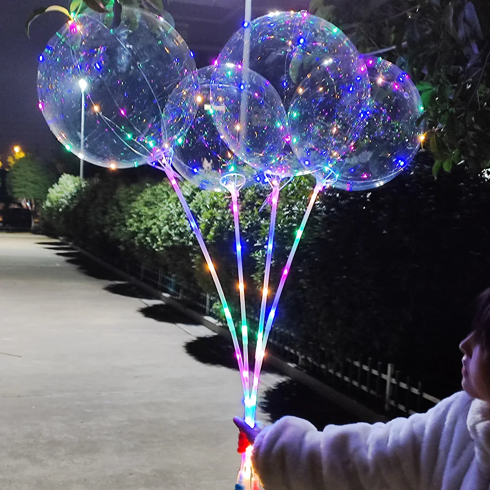 Color: Ruby, Ballon Size: 10inch, Shape: N - 1/5/10/20/30pcs LED Light Up BoBo Balloons Colorful 3 Levels Flashing Handle 20 Inches Bubble Balloon 70cm Stick