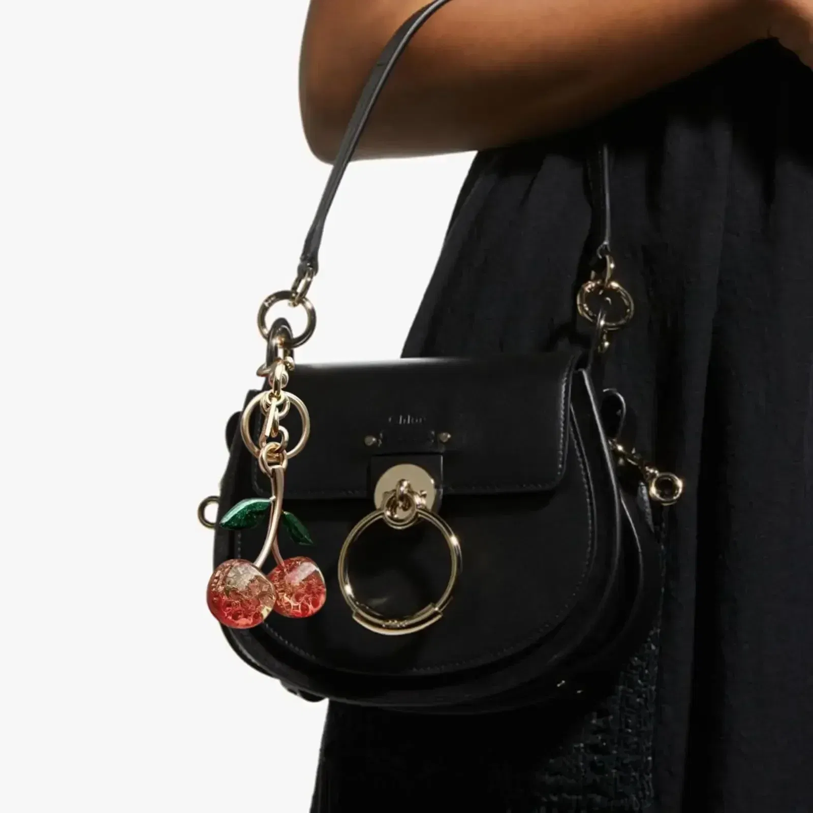 Color: WHITE - Cherry Bag Charm Cherry Keychain Charm Metal Accessory Sparkling Resin For Coach Purses And Bags, Red, Black, Pink