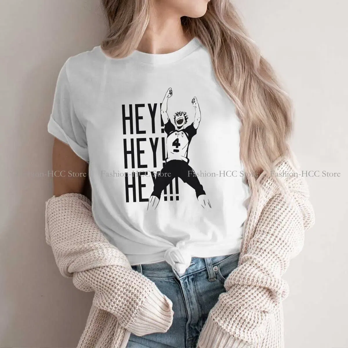 Color: WHITE, Size: XXXL - Haikyuu Cartoon Anime Polyester TShirts Bokuto Kotaro Hey Hey Hey Print Men's T Shirt New Trend Clothing