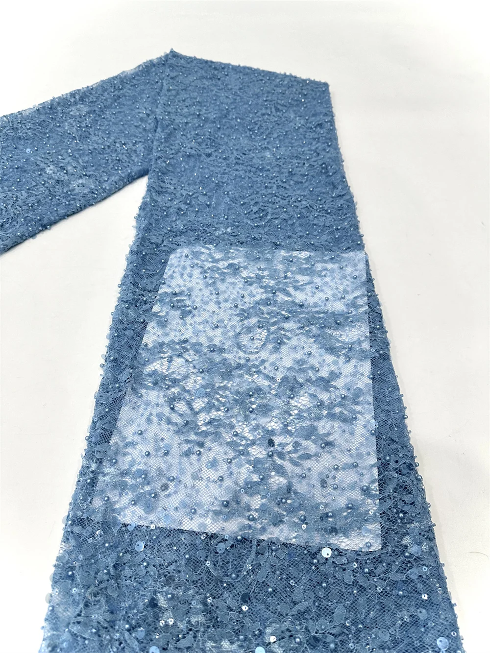 Color: GRAY, Width: 120cm, Length: 5 yards - Luxury French Mesh Beads Lace Fabric 2025 High Quality African Sequins Mesh Lace Fabrics For Nigerian Women Wedding Dress Sewing