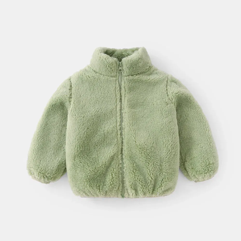 Color: GRAY, Kid Size: 12M - Child Autumn Winter Costume Solid Color Outerwear Casual Loose Long Sleeve Tops Plush Jacket Boys Girls Fashion Simple Coats
