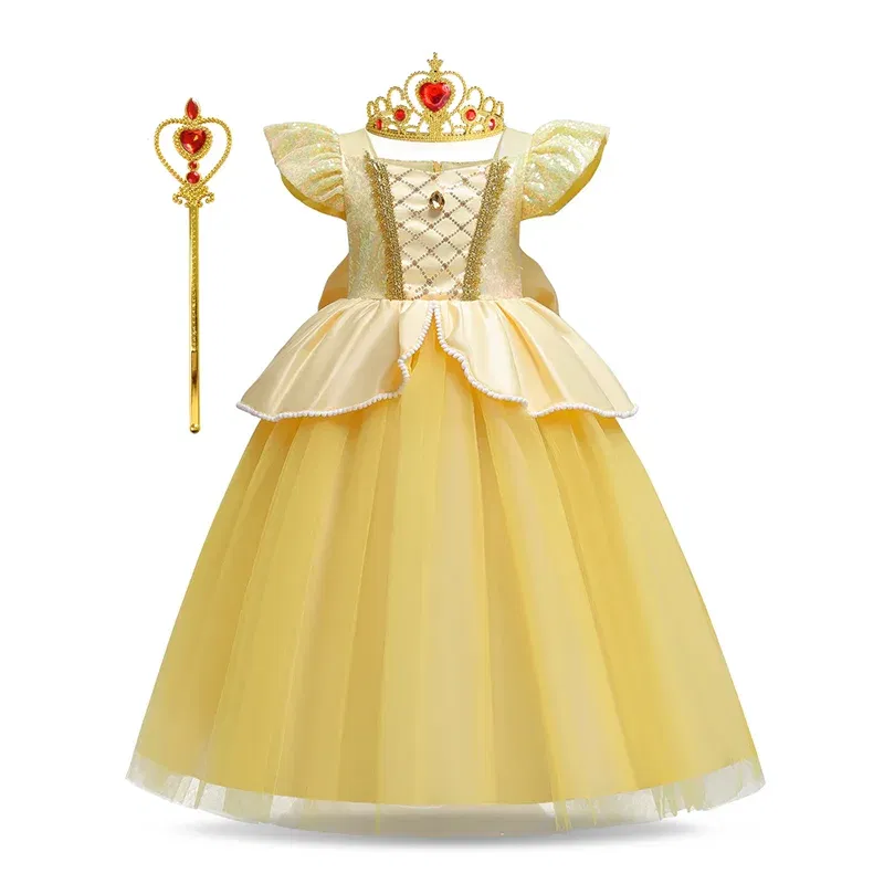 Color: MULTI, Kid Size: 4T - Disney Deluxe Elegant Rapunzel Princess Ball Gown Fancy Birthday Party Dress Cinderella Vestidos Costume Play Carnival Apparel