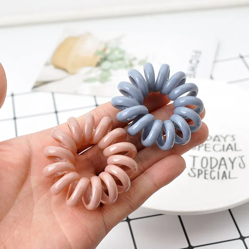 Color: black - High Elasticity Telephone Coil Hairbands Women Spiral Hair Ties Girl Hair Ring Rope Solid Color Hair Accessories Ponytail Holder