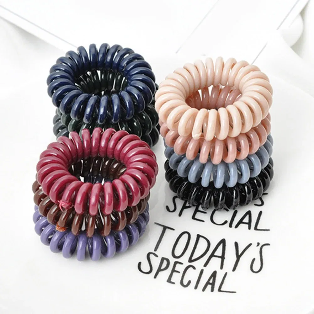 Color: black - High Elasticity Telephone Coil Hairbands Women Spiral Hair Ties Girl Hair Ring Rope Solid Color Hair Accessories Ponytail Holder
