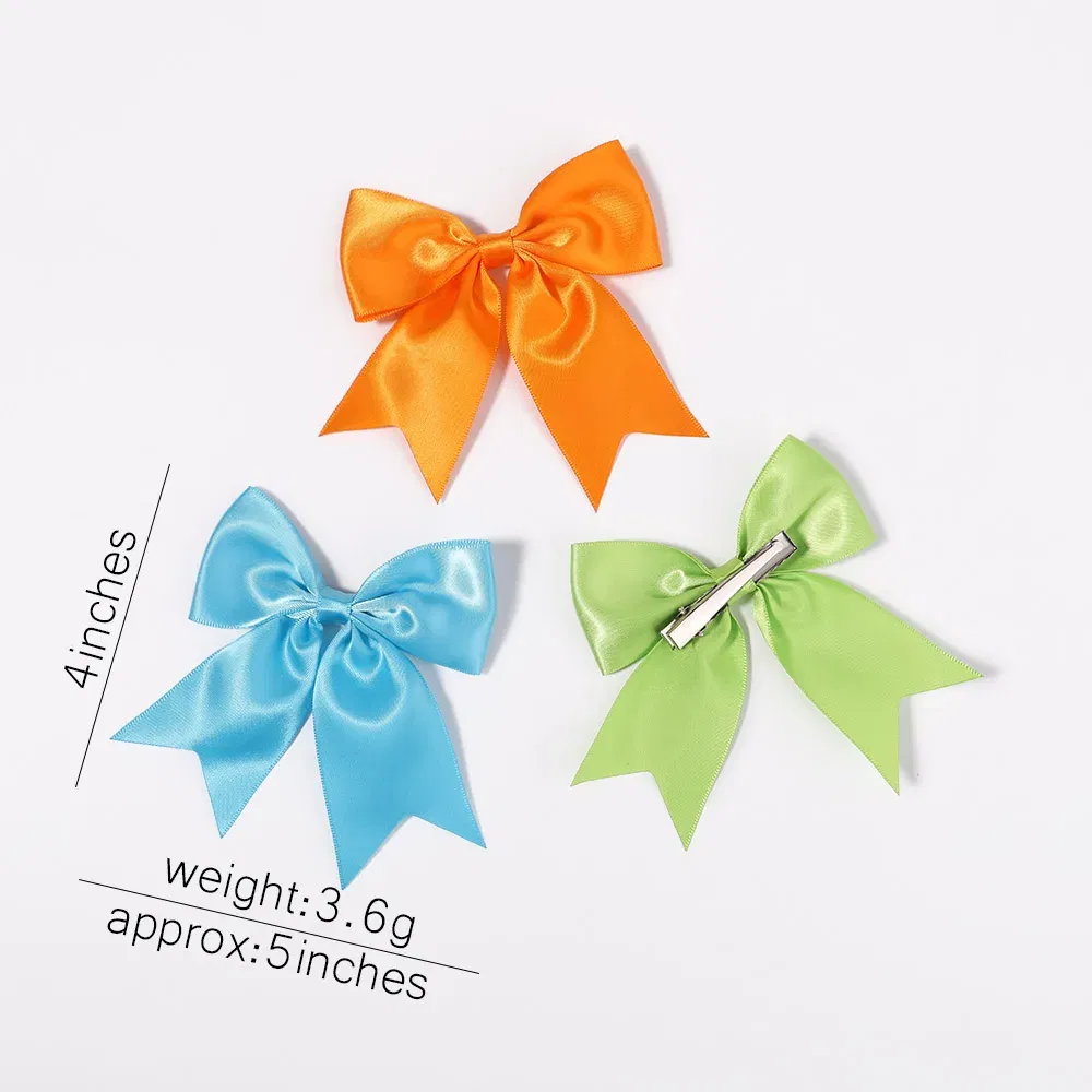 Color: Sky blue - 2Pcs/set Delicate Ribbon Cheer Bows Hair Clip for Kids Solid Color Hairpins Barrettes Handmade Headwear Girl Hair Accessories