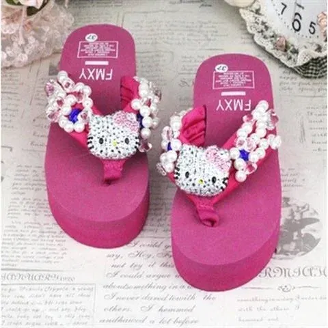 Color: Grape, Shoe Size: 42 - Sanrio Hello Kitty Soft Flip Flop Sandals Y2k Beach Slides Shoes Women Kawaii Casual Wedge High Heels Platform Slippers Ladies