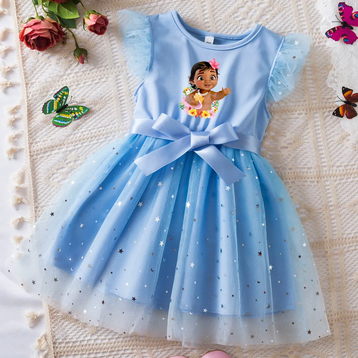 Color: green, Size: XL - Moana Summer Toddler Girl Dress Princess Star Baby Girls Clothes Tulle Tutu Dress for Children Party Dress 2-6Y