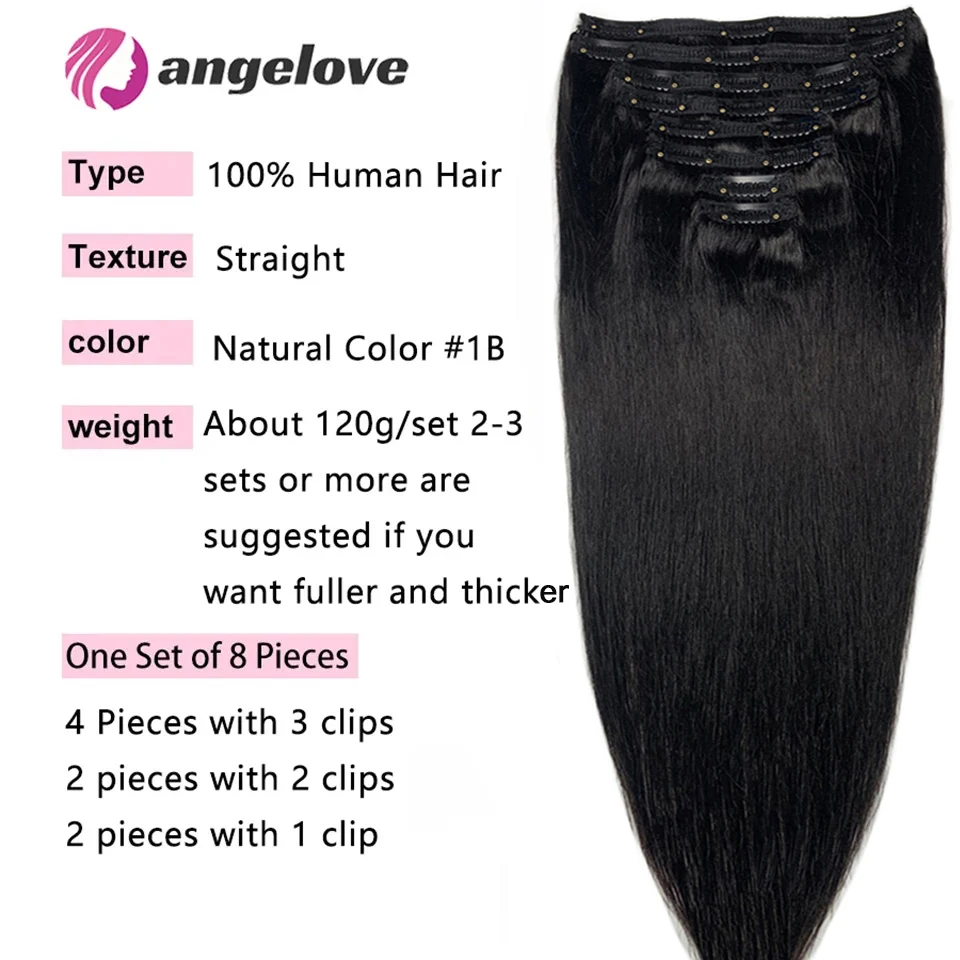 Color: Yellow, Stretched Length: 20inches, Life Span: 6 Months With Proper Care, Weight Per Package: 120g/Set - Straight Clip In Hair Extension Human Hair 120g/Set Straight Clip In Extension Full Head Brazilian Clip Hair Extension for Women
