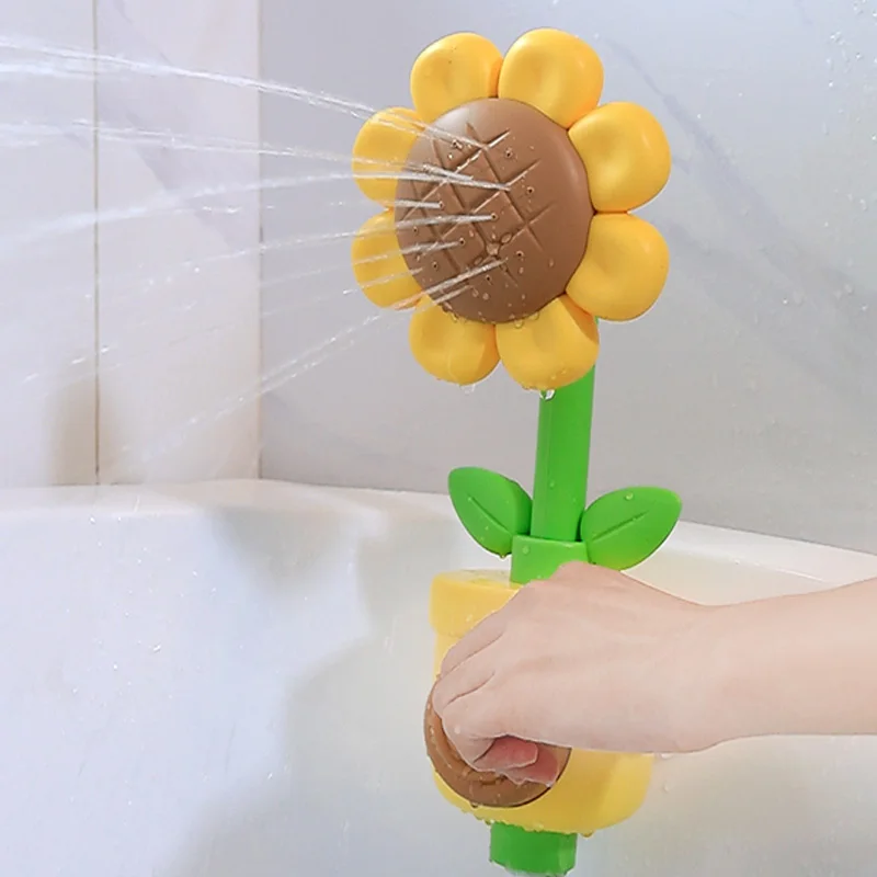 Color: WHITE - Baby Sunflower Shower Bath Toy Sprinkler Head Spray Water Shower Swim Pool Bathing Bath Ball With Manual Device For Kids Gift