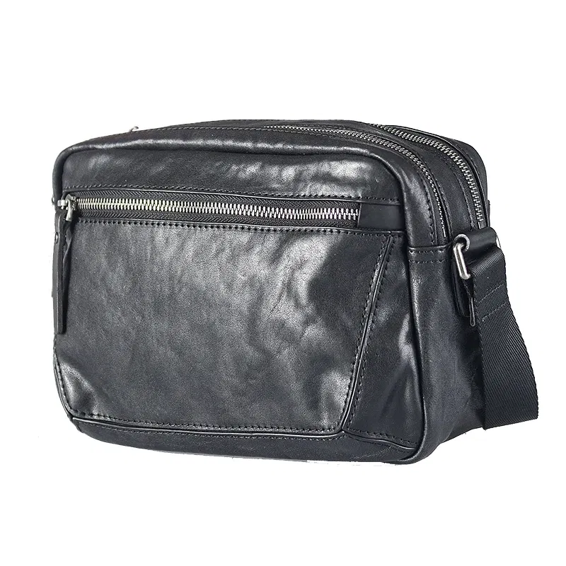 New Men's Leather Shoulder Bag Head Layer Cowhide Mini Casual Small Satchel Handmade Fashion Messenger Bags Black Yellow Cowhide