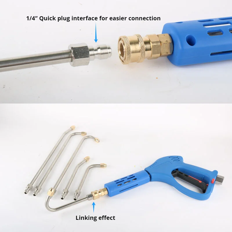 Color: Chocolate - 25?°/90?°/U High Pressure Washer Extension Wand With 1/4 Quick Connector Lance Spear With CurvedHead Rod Cleaning Tool for car