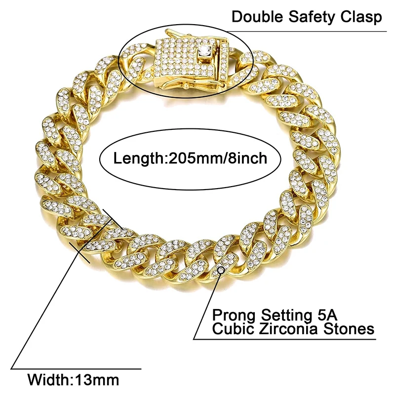 Metal Color: Rust Red, Length: 50cm - Men Women Hip hop Iced Out Bling Chain Necklace High quality 13mm width Miami Cuban Chain HipHop Necklaces Fashion Jewelry